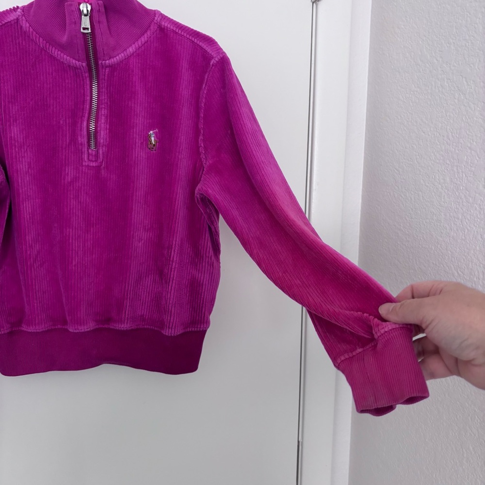 Ralph Lauren Polo girls kids quarter zip Corduroy ribbed Sweatshirt - Magenta - Picture 7 of 10